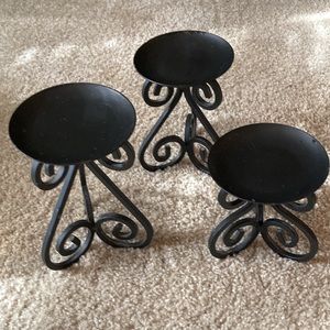 Black Cast Iron Candle Holders Set of Three; Small, Medium, Large